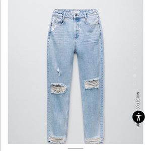 ZARA High Waisted Ripped Mom Jeans